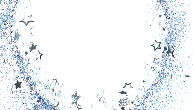 Sparkling festive background with blue and silver glitter stars. Perfect for cards, invitations, and celebrations.