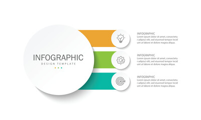 Vector infographic label design with circle infographic template design and 3 options or steps.