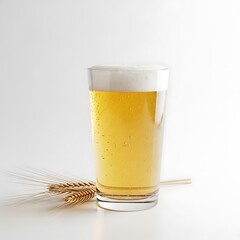 Glass of beer with wheat isolated on white background