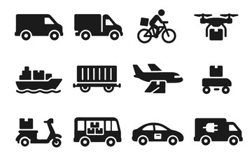Freight vehicle drone goods cart delivery icons container vector box fleet van
