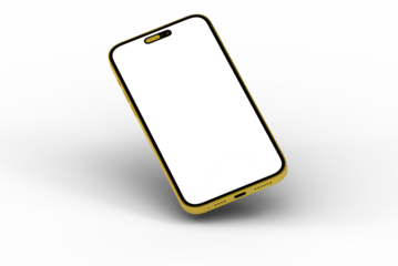 High-quality photo of a yellow smartphone with a blank screen, perfect for app presentations or website mockups. Download now!