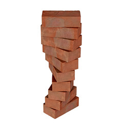 Spiral of single bricks, isolated on a transparent background. 3D illustration.