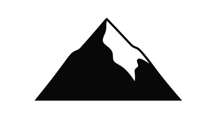 Fototapeta premium Bold black silhouette of a majestic mountain peak with snowy accents against a clean white background
