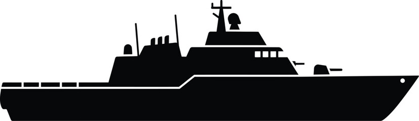 Modern warship silhouette vector graphic for military and naval design projects © @ahmedmaynul