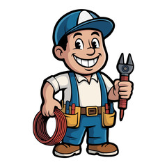 Electrician Character Vector Illustration Hand Drawn Mascot Logo Design Technician with Tools for Service Repair and Energy Concept Clipart
