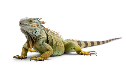 Green iguana isolated on white background, also known as the american iguana, is a large, arboreal, mostly herbivorous species of lizard