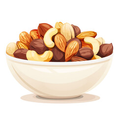 Bowl of Mixed Nuts on White Background.