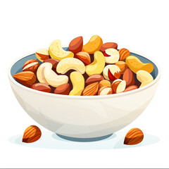 Bowl of Mixed Nuts on White Background.