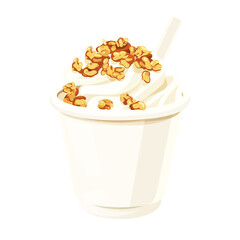 Cup of Yogurt with Granola Topping on White Background.