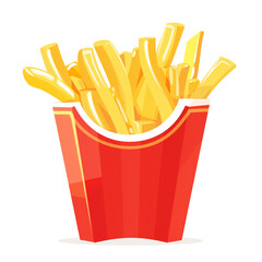 French Fries in Carton on White Background.