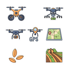 Agricultural Drones With Gps and Map Illustration