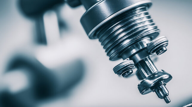 Close-up view of a microscope's objective lens and adjustment knobs, highlighting precision engineering in scientific equipment.