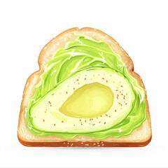 Toast with Avocado Spread on White Background.