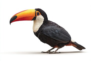 Realistic Toucan Bird with Bright Orange Beak on White Background