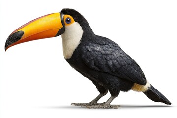 Naklejka premium Colorful Toucan Bird with Large Beak Standing on White Background