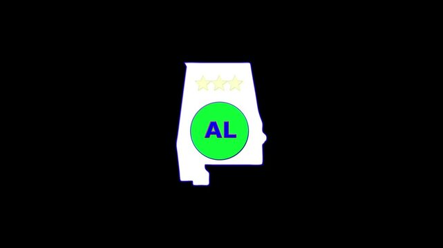 Alabama USA States map circle in text AL emblem. 3 star lopping this video.