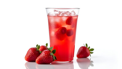 Fresh strawberry drink in transparent plastic cup
