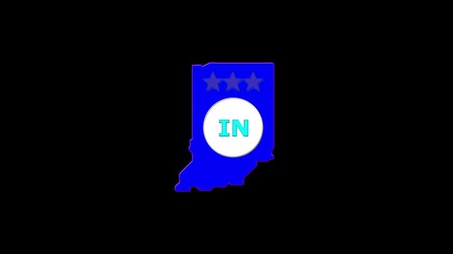Indiana USA States map circle in text IN emblem. 3 star lopping this video.