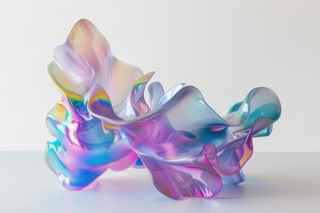 Iridescent abstract sculpture isolated on white background, a mesmerizing display of color and form in a modern art piece