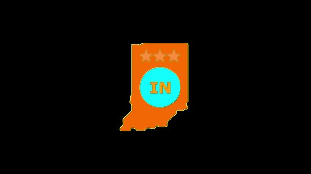 Indiana USA States map circle in text IN emblem. 3 star lopping this video.