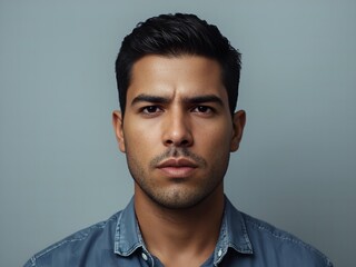 Obraz premium Serious young man with furrowed brow conveying contemplation and deep thought in a studio portrait