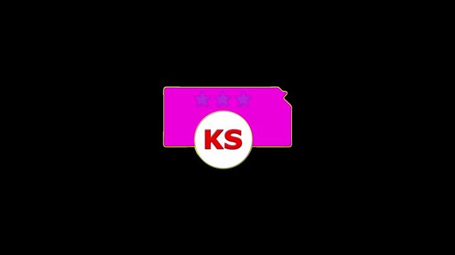 Kanas USA States map circle in text KS emblem. 3 star lopping this video.