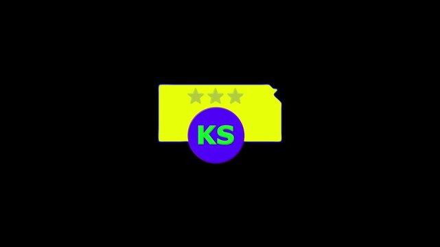 Kanas USA States map circle in text KS emblem. 3 star lopping this video.