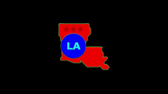 Louisiana USA States map circle in text LA emblem. 3 star lopping this video.