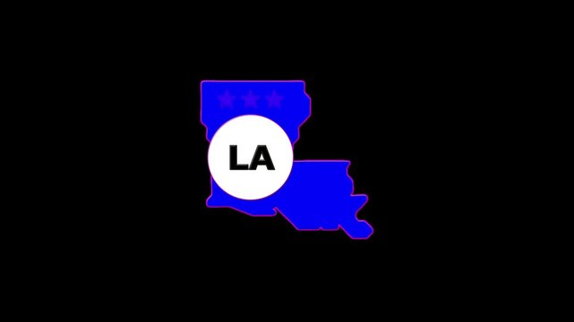 Louisiana USA States map circle in text LA emblem. 3 star lopping this video.