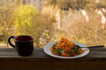 Breakfast with a view of the landscape.