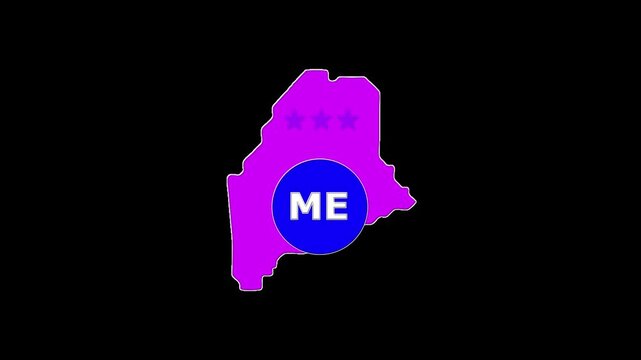 Maine USA States map circle in text ME emblem. 3 star lopping this video.