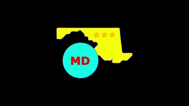 Maryland USA States map circle in text MD emblem. 3 star lopping this video.