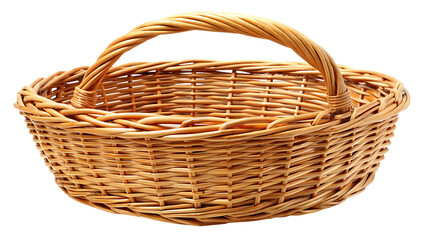 Wicker basket with handle on white background isolated on a transparent background