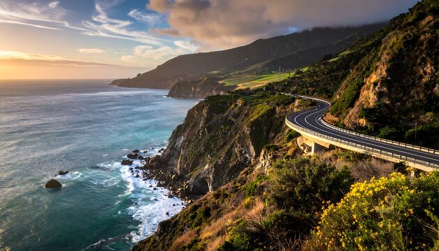 Scenic coastal highway at sunset - Powered by Adobe