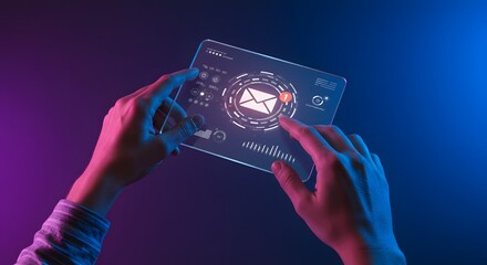 Futuristic Digital Interface with Email Notification and Hand Interaction