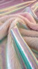 Close-Up of Iridescent Fabric and Soft Fur Texture in Shimmering Color Palette
