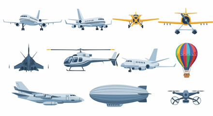 Various Airplanes and Aircraft Illustrations: Transportation and Aviation Concepts © Nofriyan