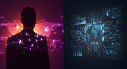 Futuristic Digital Transformation: Businessman and Global Network