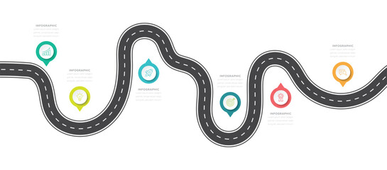Business road map timeline infographic template. 10 steps or options modern diagram process technology digital marketing data presentation chart. Vector illustration