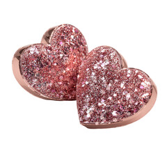 Floating Rose Gold and Pink Glitter Hearts Diagonal on transparent background