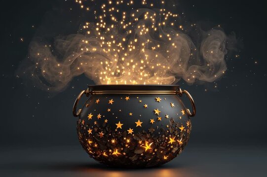 magic cauldron with fire