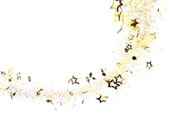 Obraz premium Sparkling gold stars and glitter trail, perfect for celebratory designs. Ideal for cards, banners, and festive backgrounds.
