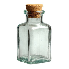 Clear glass bottle with cork stopper on a white background demonstrating simplicity and elegance in design