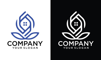 Creative Flower and home logo combination. Nature home logo design