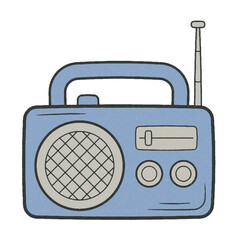 illustration of retro radio icon on blue color