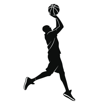 Basketball player shooting three-pointer silhouette