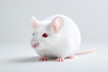 White Mouse Sitting on White Surface with Soft Lighting in Studio Setting