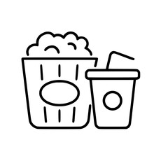 Outlined Popcorn bucket with a cup, fast food concept icon
