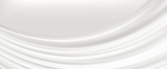 Vector white soft background with smooth satin texture of milk wave backdrop. Abstract white silk curtain with fold waves. Simple presentation template wallpaper for business design.