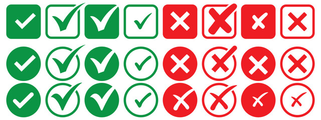 checkmark and X mark icon. check and uncheck icon vector. validation icon vector. for apps and websites.
